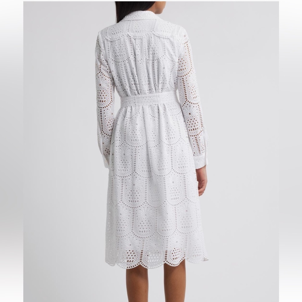 NWT Lilly Pulitzer White Eyelet Midi Shirt Dress Belted Long Sleeve SZ 4 - Picture 4 of 8